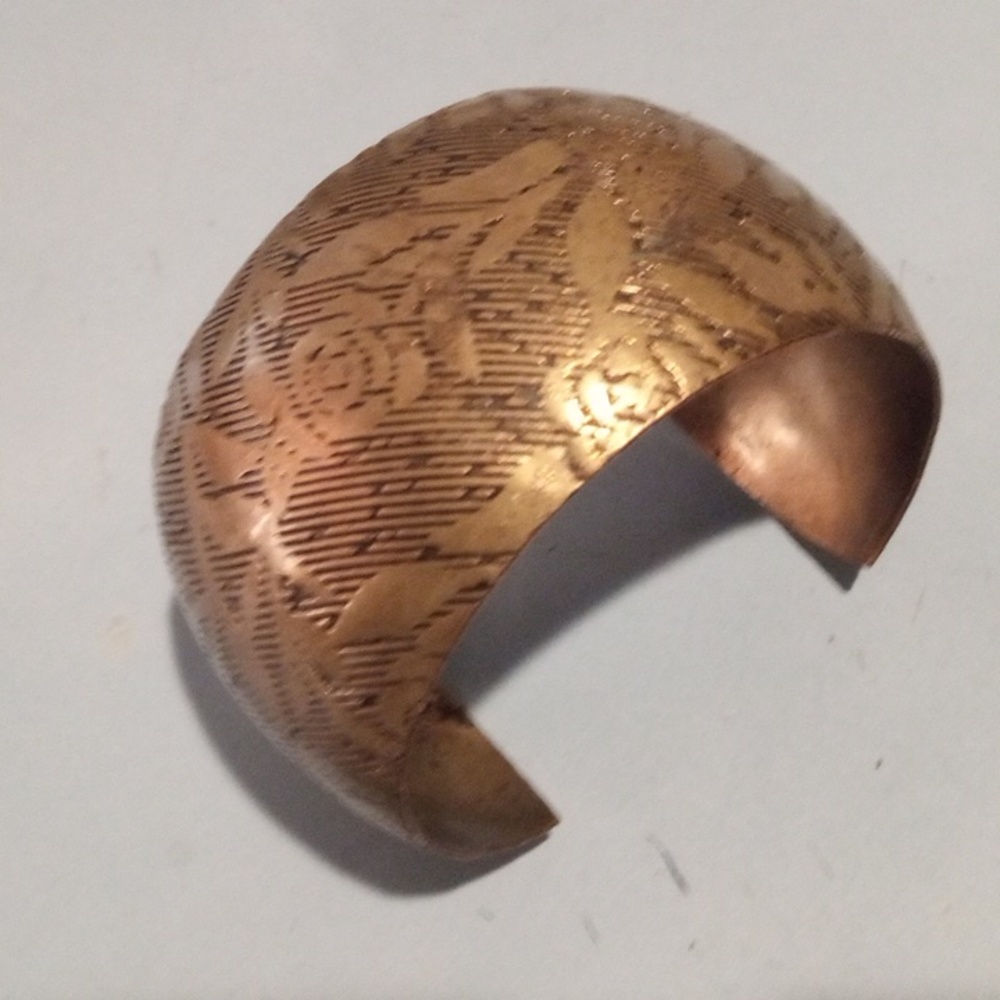 Vintage Etched Brass Cuff Vines Flower